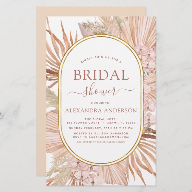 Chá de panela Bohemian Boho Pampas (Frente/Verso)