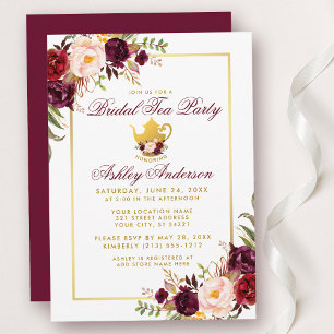 Chá de panela Burgundy Tea Party Dourado Convite