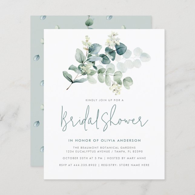 Chá de panela Clássico Moderno Eucalyptus Greenery (Frente/Verso)