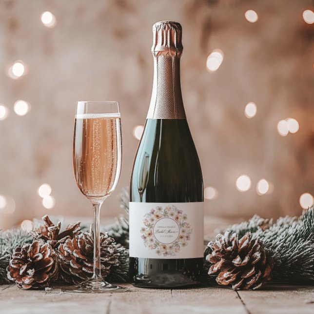 Chá de panela de Aquarela Chic Floral (Chic Floral Watercolor Bridal Shower Sparkling Wine Label)