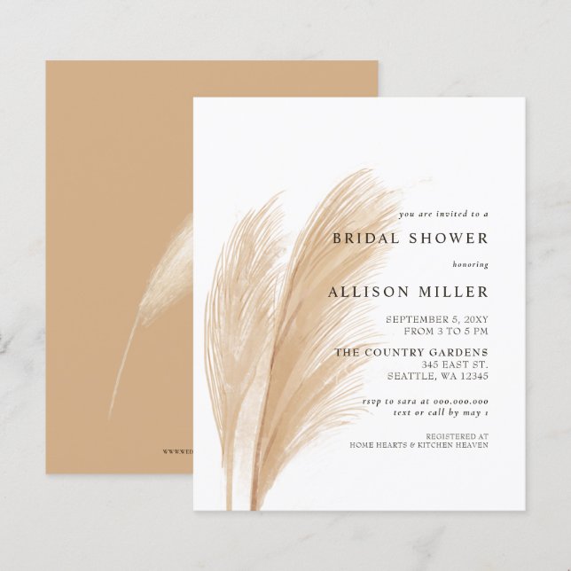 Chá de panela de Boho Pampas de Orçamento (Frente/Verso)