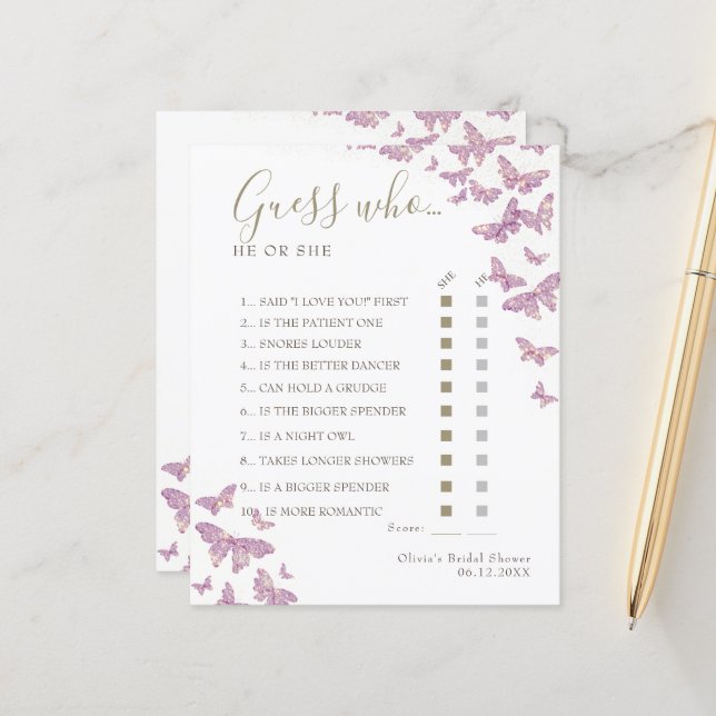 Chá de panela De Borboleta Roxa Adivinha Quem Joga (Frente/Verso In Situ)