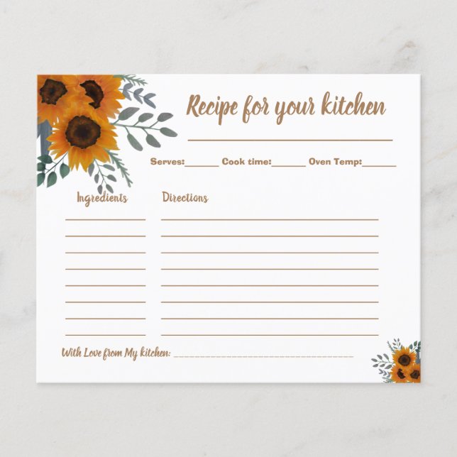 Chá de panela de Cartão de Receita Girassóis Verde (Frente)