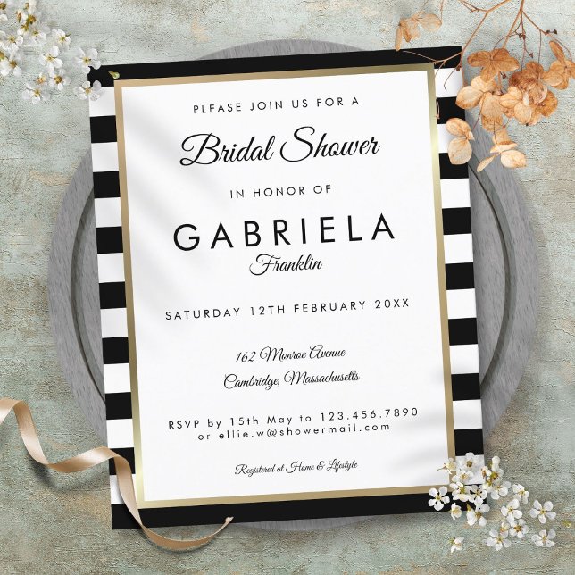 Chá de panela de Faixa Preta do Orçamento (Budget Black Stripe Bridal Shower Invitation)