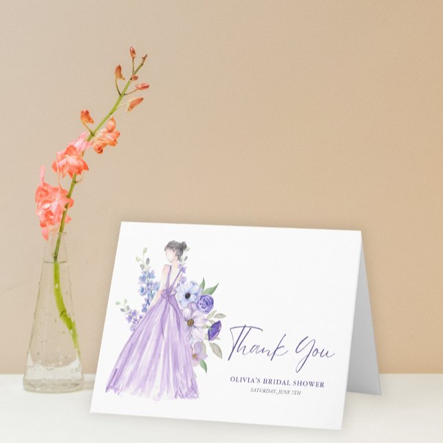 Chá de panela De Flor Roxo Obrigado Cartão De Dobr (Purple Flower Bridal Shower Thank You Fold Card)