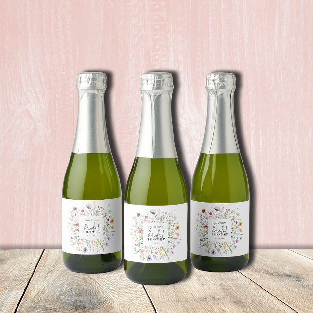 Chá de panela de flores silvestres (Wildflowers bridal shower personalized mini champagne bottle labels)