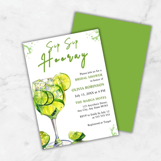 Chá de panela de Hooray de Sip de Orçamento (Budget Sip Sip Hooray Margarita Cocktail Bridal Shower Invitation      )