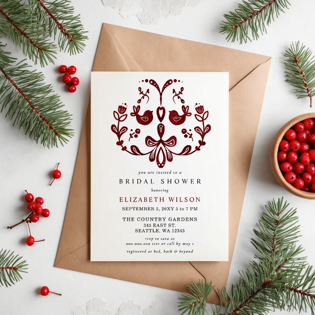 Chá de panela de Natal para Pássaros Nórdicos (Budget Scandinavian Nordic Birds Christmas Bridal Shower Invitation)