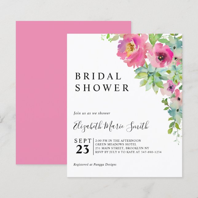 Chá de panela de Orçamento Rosa Floral Boho (Frente/Verso)