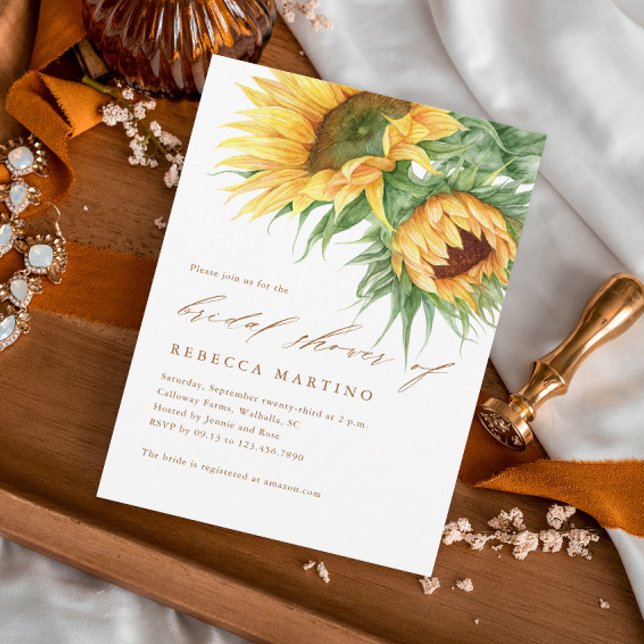 Chá de panela de Orçamento Russo de Girassol (Rustic elegant sunflower fall wedding budget bridal shower invitation.)