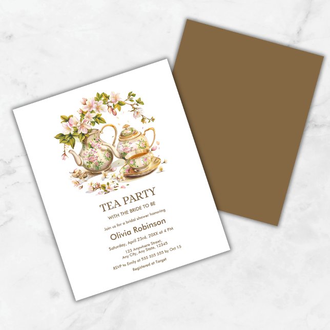 Chá de panela de Partido de Chá Floral de Orçament (Budget Floral Teapot Tea Party Bridal Shower Invitation )