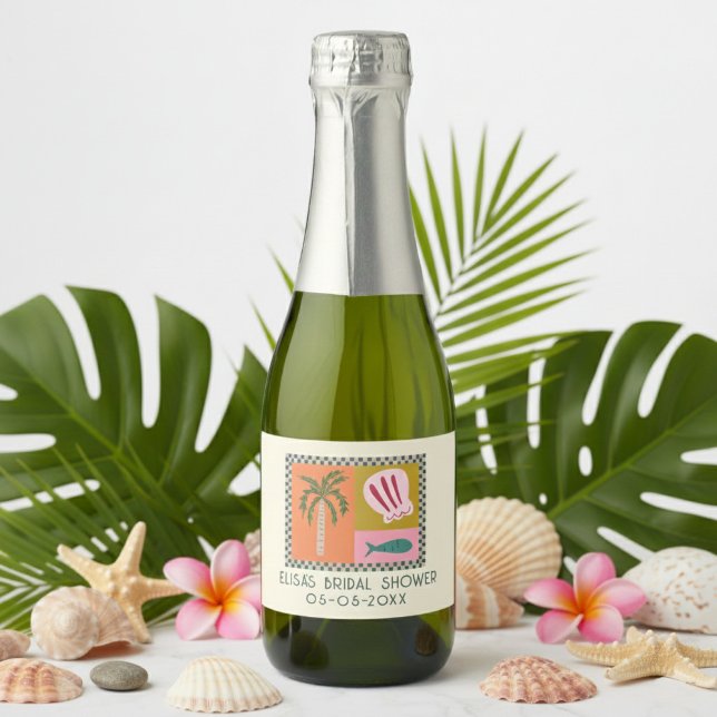 Chá de panela de Soiree Moderno CLIENTE (Seaside Soiree Bridal Shower Modern Cute CUSTOM Sparkling Wine Label
)