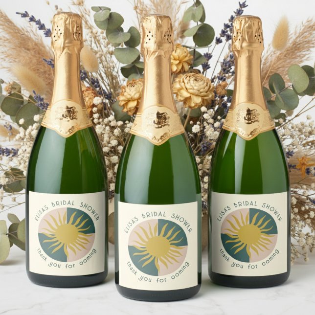 Chá de panela de Soiree Moderno CLIENTE (Seaside Soiree Bridal Shower Modern Cute CUSTOM Sparkling Wine Label
)