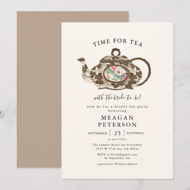 Chá de panela Elegante Convite de festas Tea (Frente/Verso)