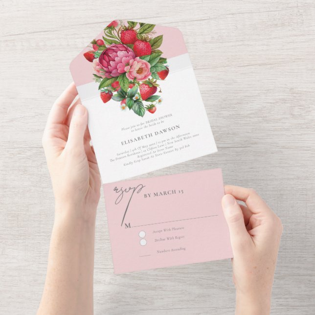 Chá de panela Elegante de Morango e Peonias Rsvp (Aba destacável)