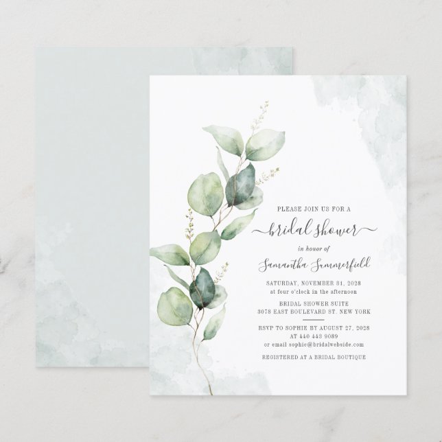 Chá de panela Eucalyptus Greenery Convite (Frente/Verso)