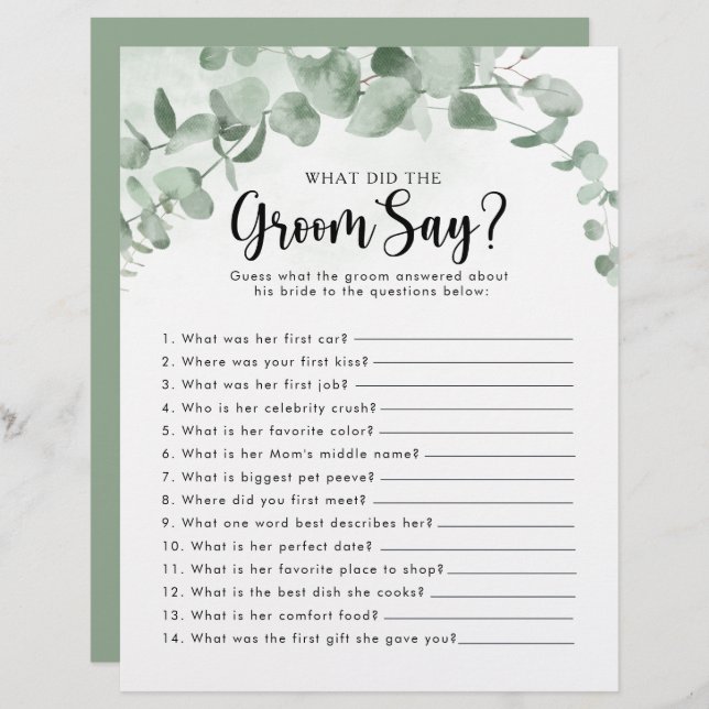 Chá de panela Eucalyptus O que o noivo disse (Frente/Verso)