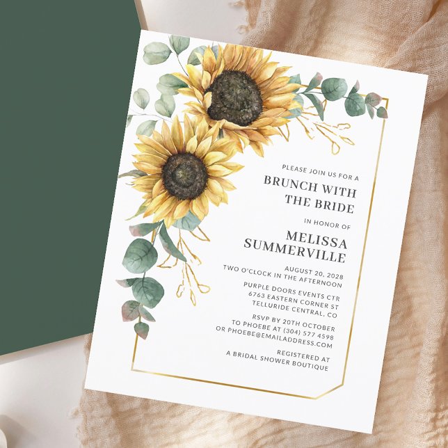 Chá de panela Eucalyptus Sunflower (Sunflower Eucalyptus Bridal Shower Invitation)