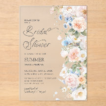 Chá de panela Floral Azul Branco Blush Pastel Chic