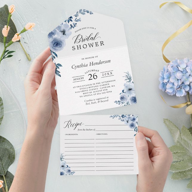 Chá de panela Floral Azul Dusty Com Receita (Criador carregado)