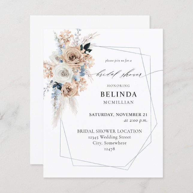 Chá de panela Floral Beige Boho Azul (Frente/Verso)