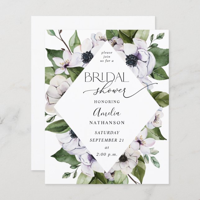 Chá de panela Floral Branco da Anemia Orçamental (Frente/Verso)