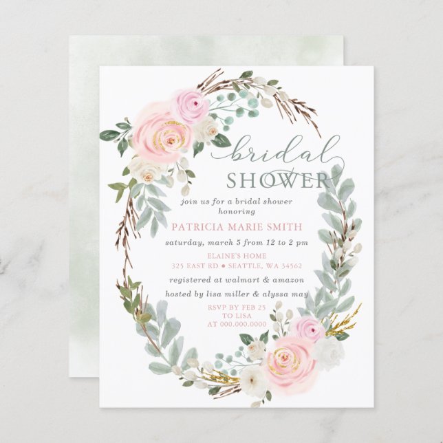 Chá de panela Floral Cor-de-Rosa do Orçamento (Frente/Verso)