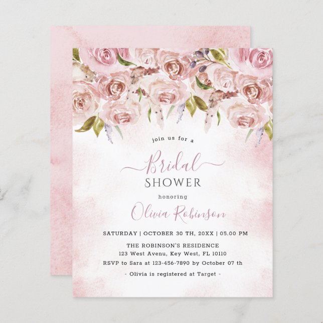 Chá de panela Floral Cor-de-Rosa Pálido (Frente/Verso)