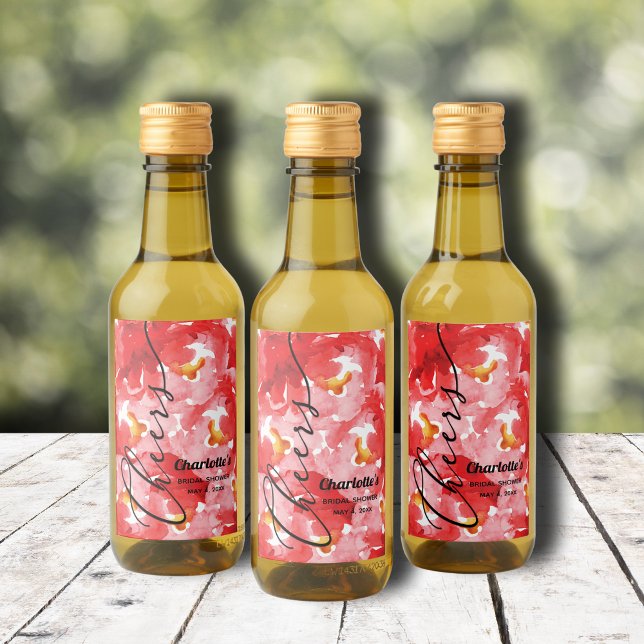 Chá de panela Floral de Aquarela Mini (Watercolor red roses floral Bridal Shower mini wine bottle personalized labels)