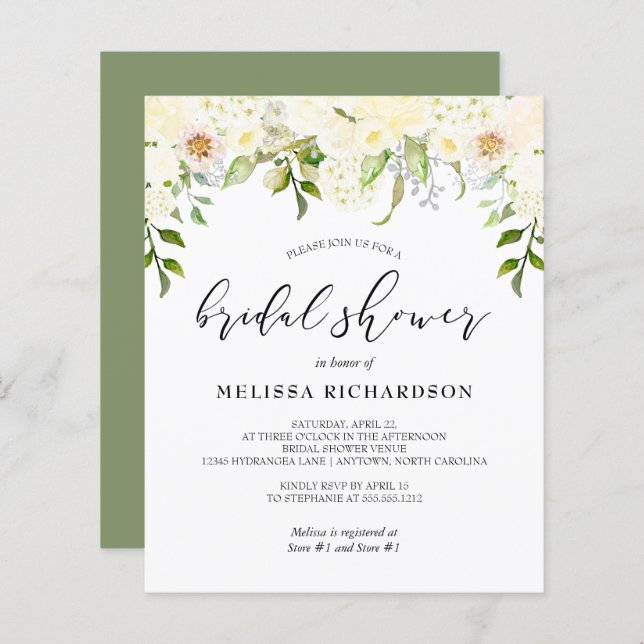 Chá de panela Floral de Creme de Orçamento (Frente/Verso)