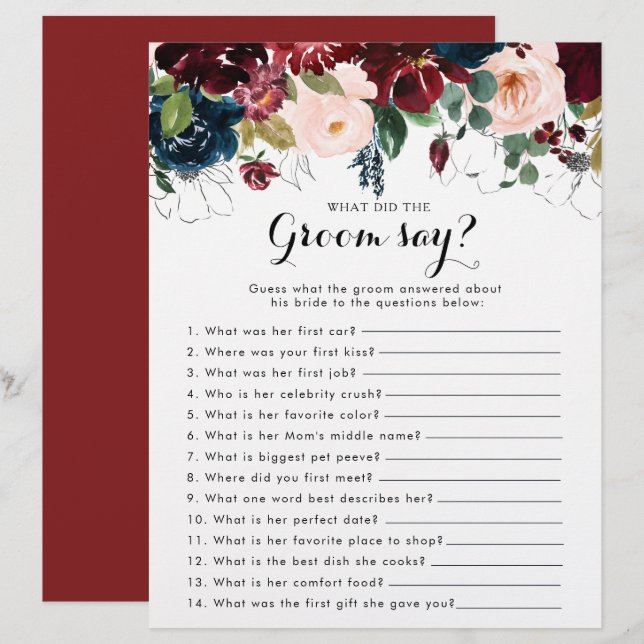 Chá de panela Floral de Queda O que o Groom disse (Frente/Verso)