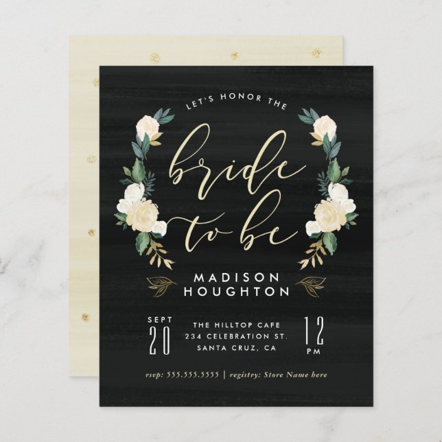 Chá de panela Floral De Script Do Brilho De Orçame (Frente/Verso)