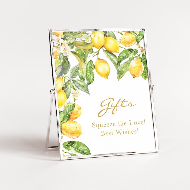 Chá de panela Floral Lemon Gifts Poster (Watercolor Lemon Floral Bridal Shower Gifts Poster
)