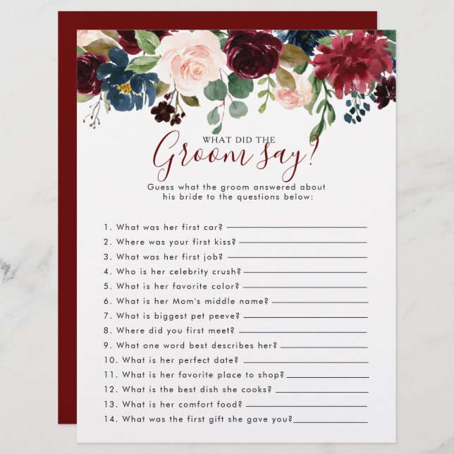 Chá de panela Floral O que o Groom disse (Frente/Verso)