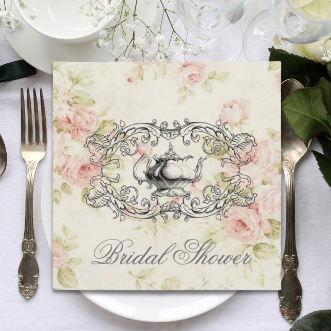 Chá de panela Floral Rosa Convite de festas Tea (Pink Floral Bridal Shower Tea Party Invitation)