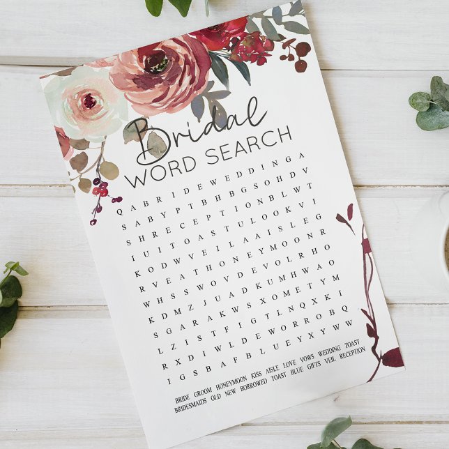 Chá de panela Game Word Search Red Blush Rosas (Criador carregado)