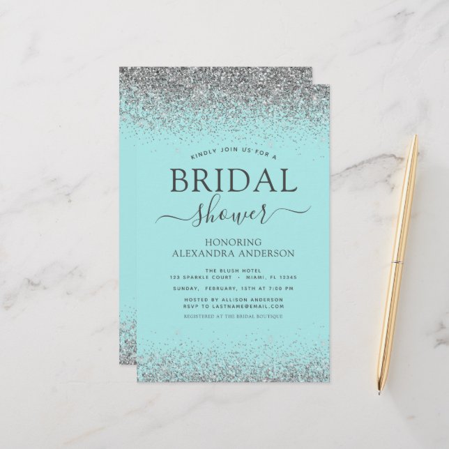 Chá de panela Glitter de Prata Azul Aqua Azul (Frente/Verso In Situ)