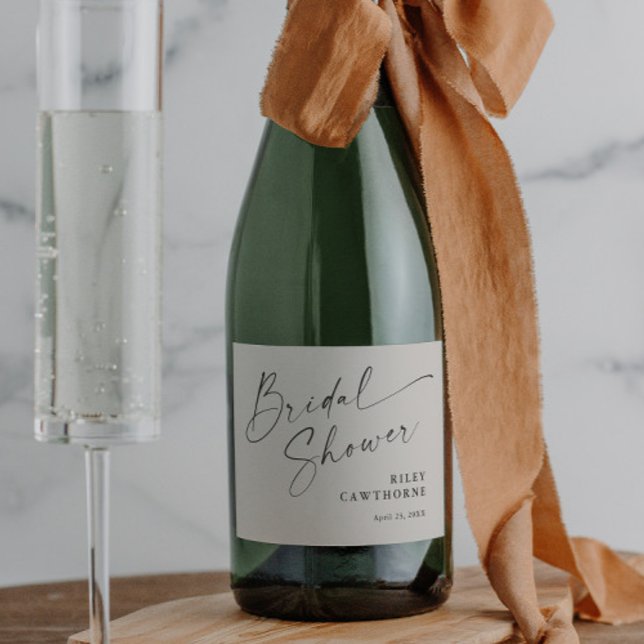 Chá de panela Ivory Boho de Script Moderno (Modern script boho bridal shower sparkling wine label.)