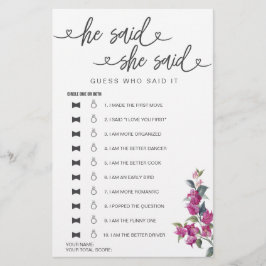 Chá de panela Jogo Que Ele Disse Que Disse Adivinh