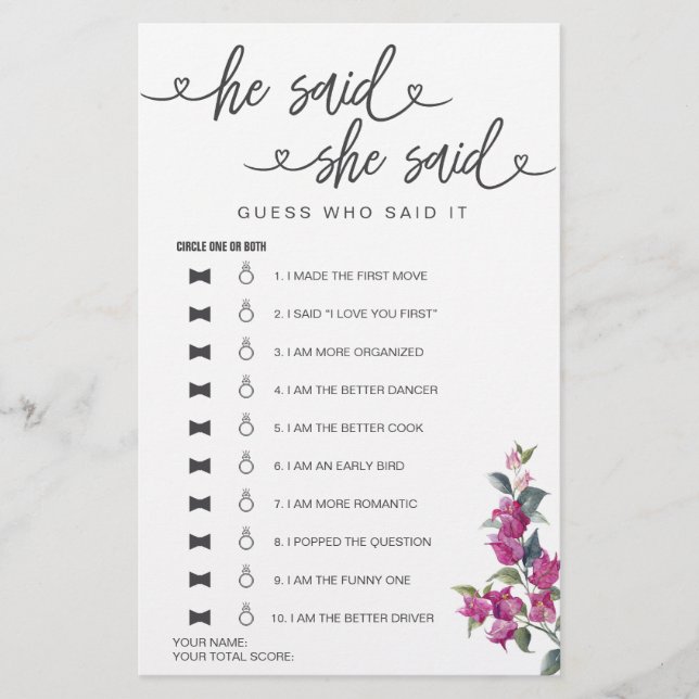 Chá de panela Jogo Que Ele Disse Que Disse Adivinh (Frente)