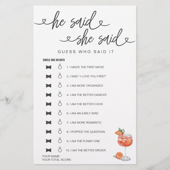 Chá de panela Jogo Que Ele Disse Que Disse Adivinh (Frente)