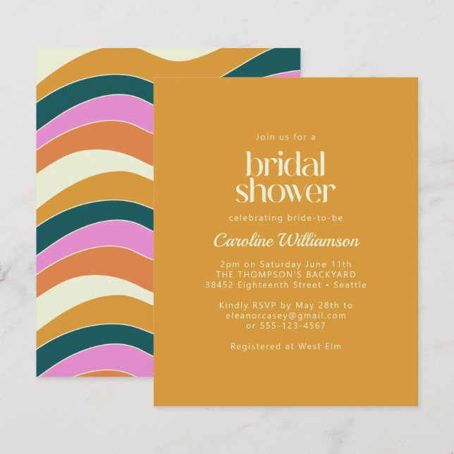 Chá de panela Linhas de Onda Amarelo Amarelo Retro (Frente/Verso)