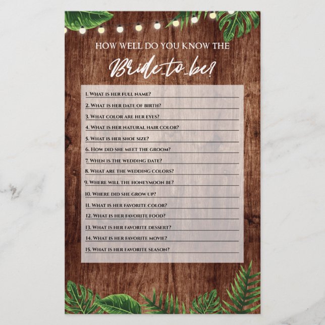 Chá de panela Tropical Como Você Conhece O Cartão  (Frente)