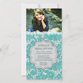 Chá de panela Turquoise Lace Paisley Photo Invite