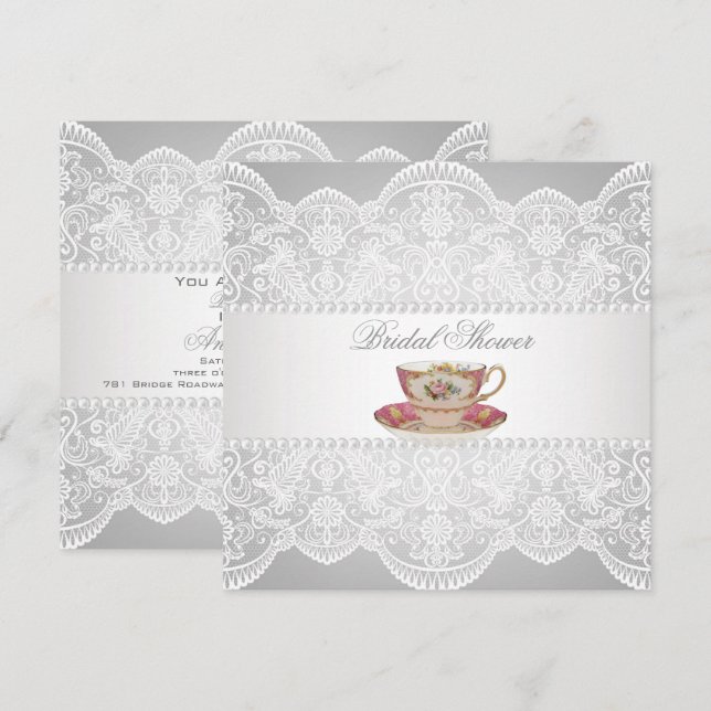 Chá de panela Vintage Lace Convite de festas Tea (Frente/Verso)
