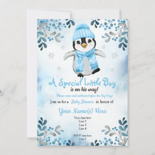 Chá de Winter Boy Penguin convite Blue Snow