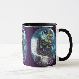 Chá do copo de café do gato preto da caneca do