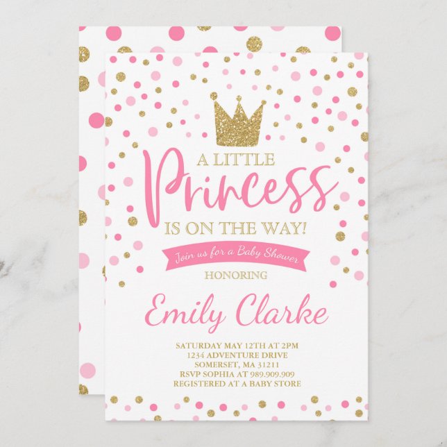 Chá Dourado Rosa de Convite para Chás de fraldas d (Frente/Verso)