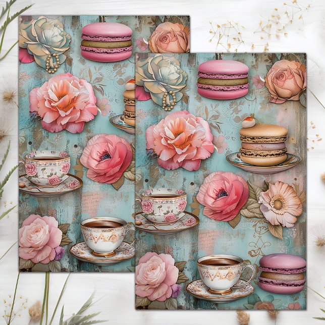 CHÁ E MACARONS PAPEL DE SEDA DÉCOUPAGE (TEA AND MACARONS DECOUPAGE TISSUE PAPER)