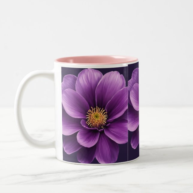 Chá e xícara de café com Impressão de Flor Roxo (Esquerda)